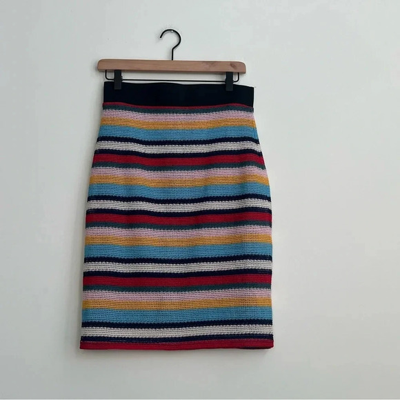 New Parker Elastic Waist Knit Striped Pencil Skirt Multicolor Rainbow Medium - Picture 7 of 13